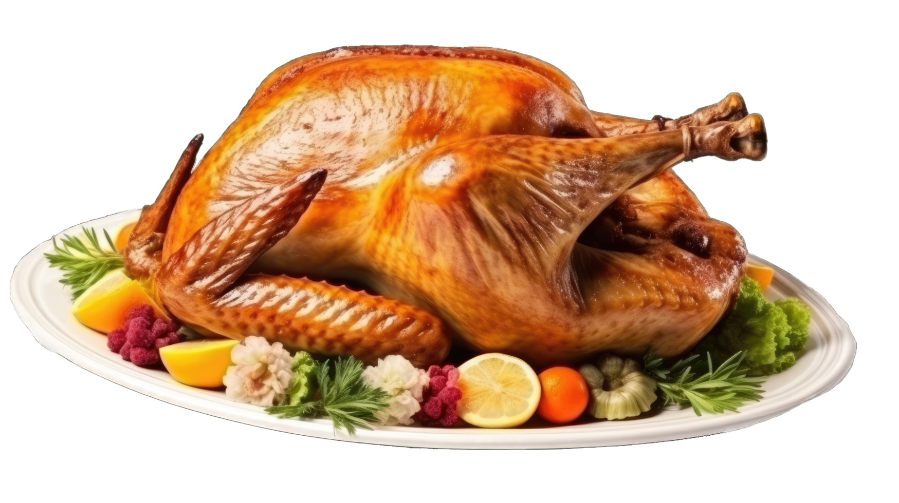 AI generated yummy thanksgiving turkey in a plate on transparent background png