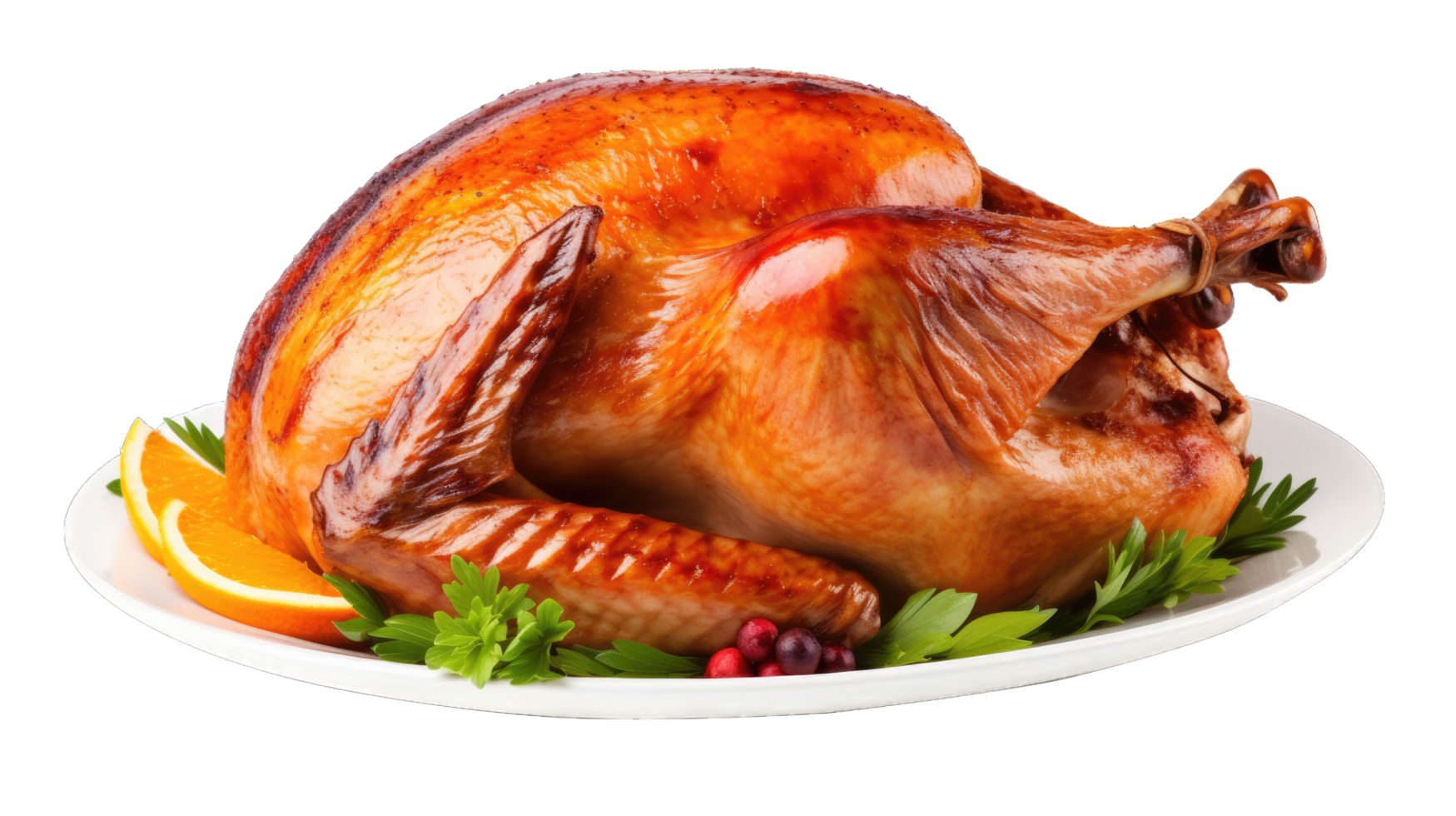 AI generated Platter of cooked turkey with garnish on transparent background png