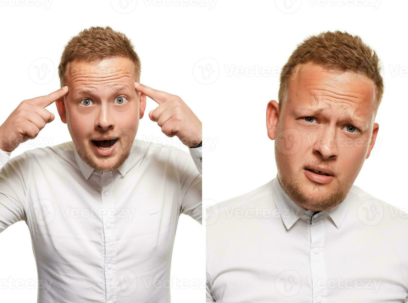 Studio portrait of young handsome sympathetic man photo