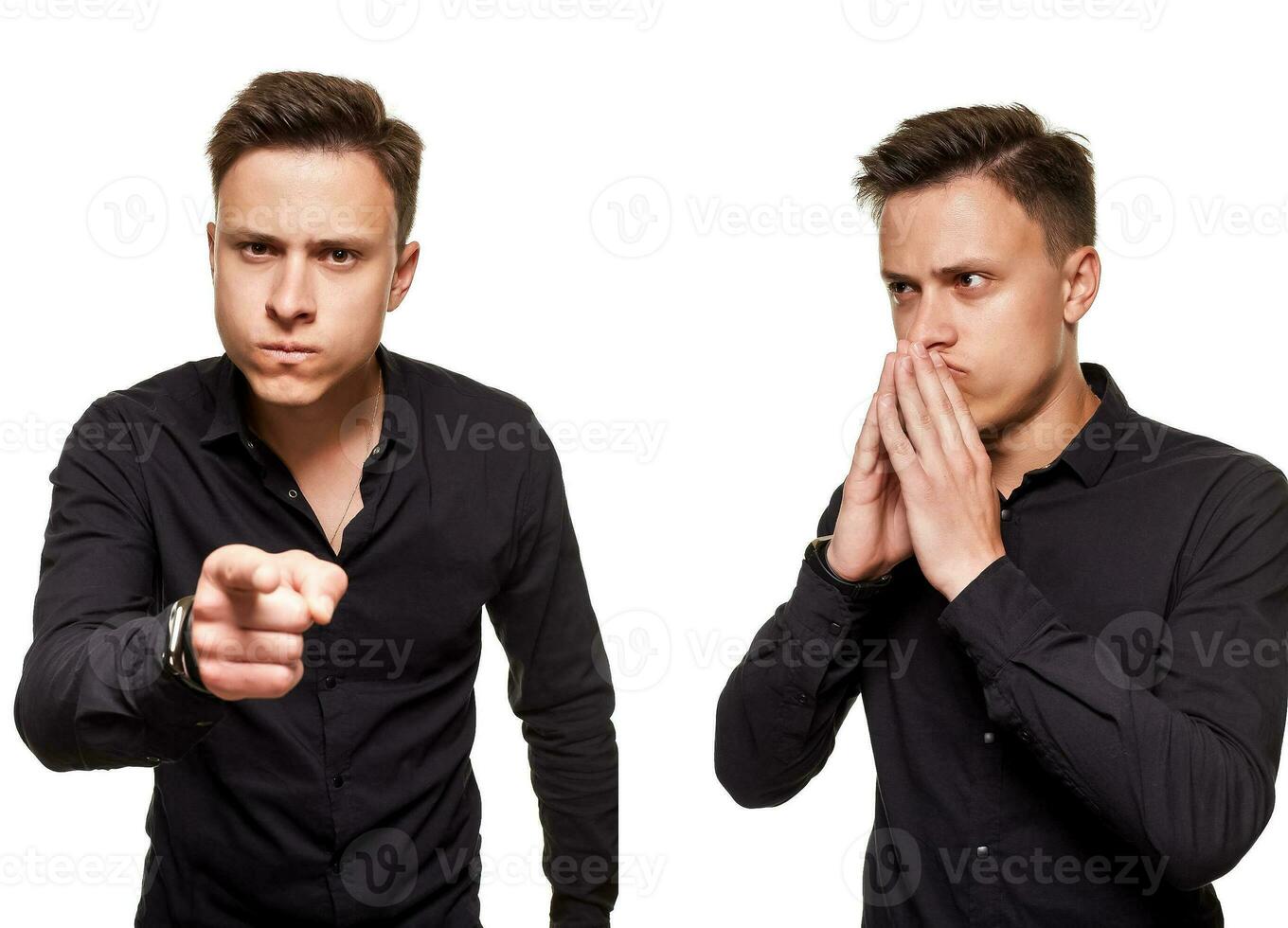 Stylish young man posing and looking at the camera, isolated on a white background photo