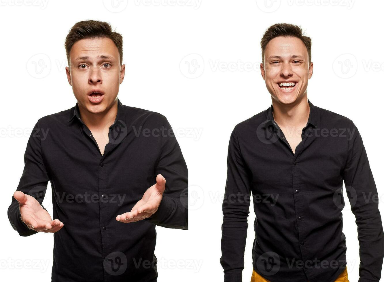 Stylish young man posing and looking at the camera, isolated on a white background photo