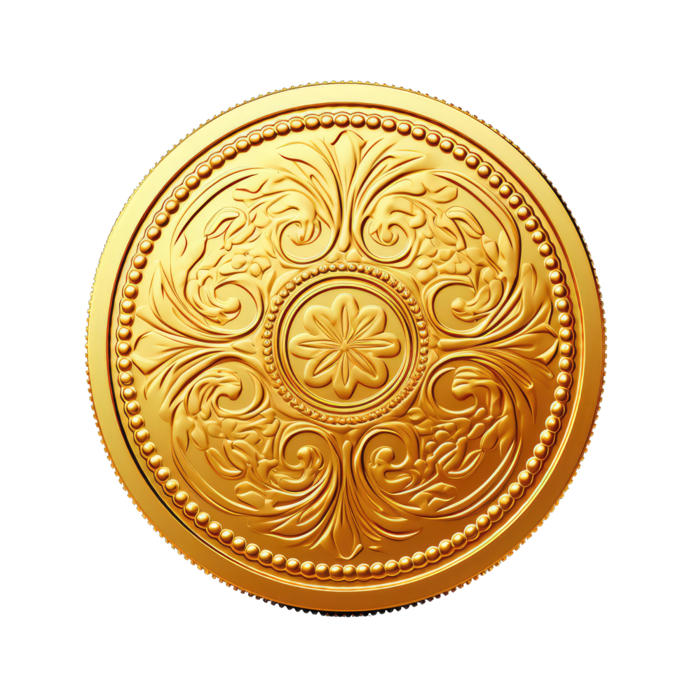 AI generated Antique gold coin isolated on transparent background png