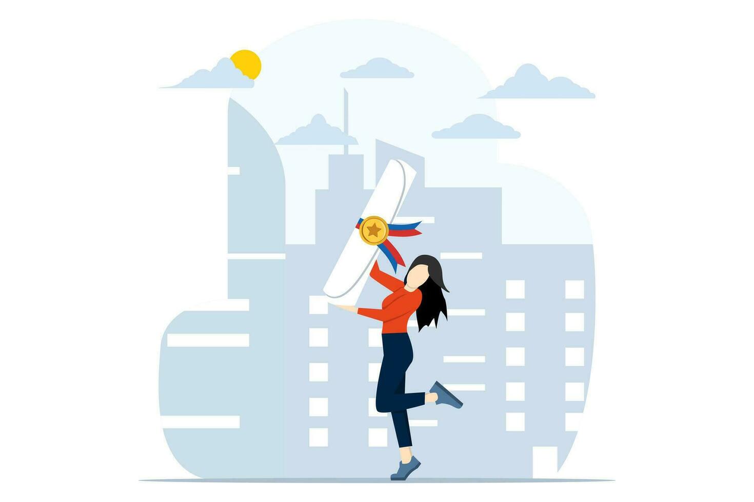 Concept of joy over an achievement, a character in a business suit happily jumping holding papers, happy man, proud of success in business. brilliant career. flat vector illustration.