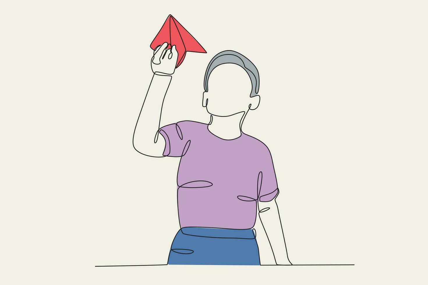 Color illustration of a happy child playing paper airplane vector