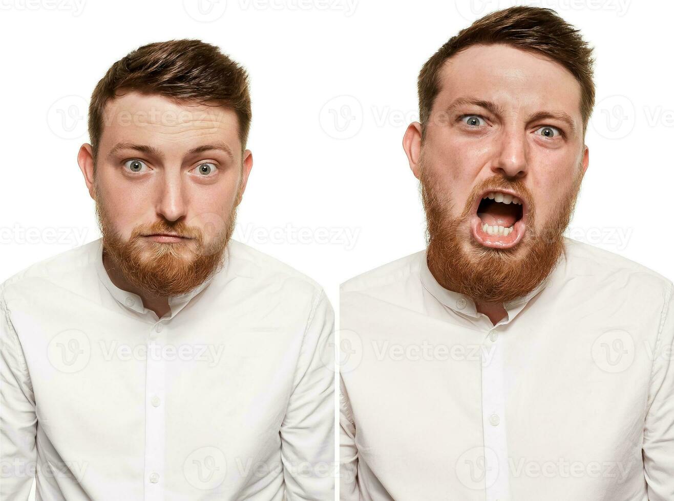 Studio portrait of young handsome serious man with beard photo