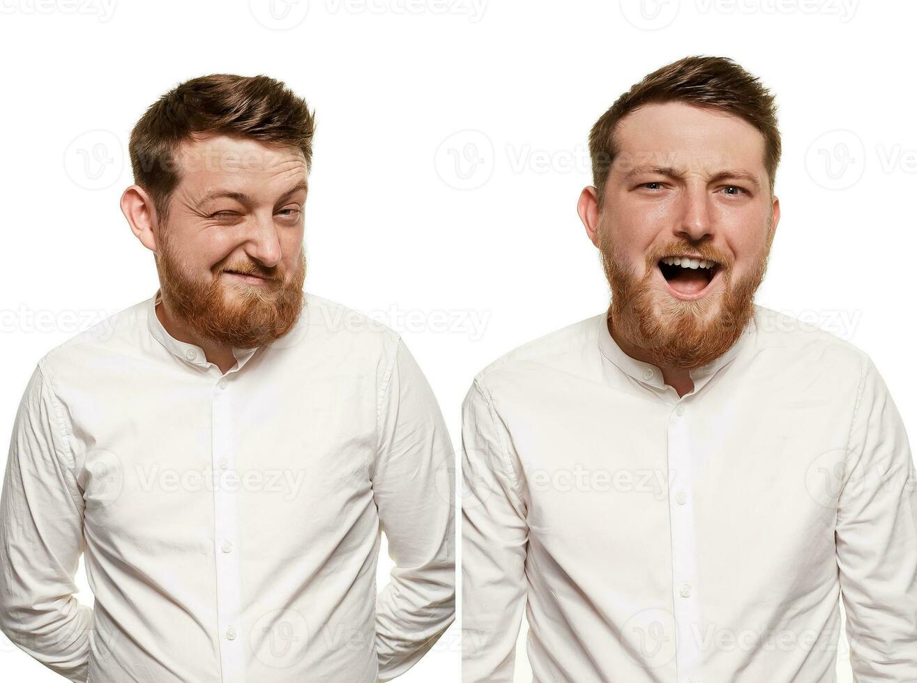 Studio portrait of young handsome smiling man with beard photo