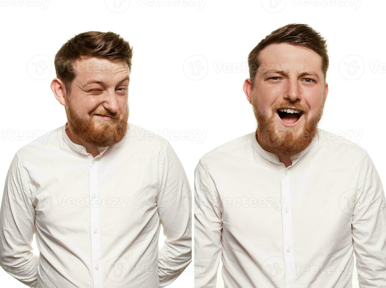 estudio retrato de joven hermoso sonriente hombre con barba foto