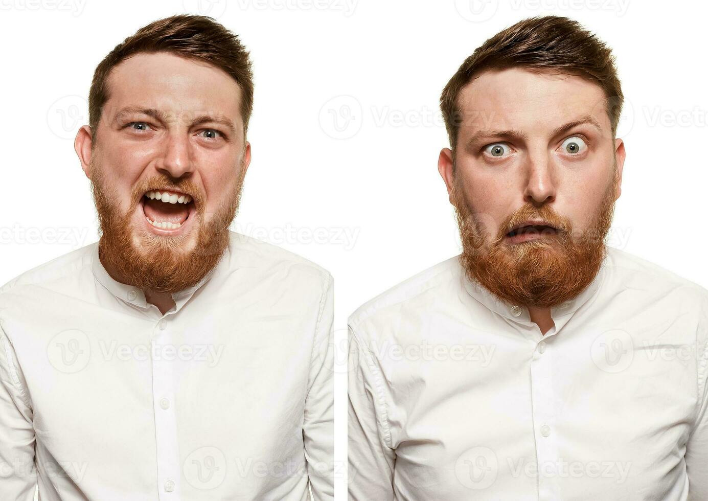 Studio portrait of young handsome smiling man with beard photo