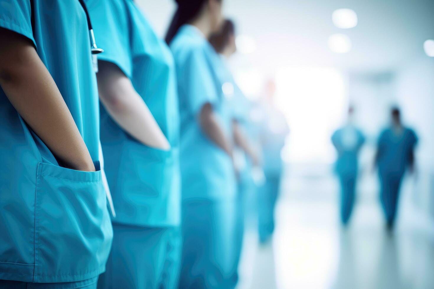 AI generated group of surgeon at work in operating room, shallow depth of field, A team of doctors in the hospital, Background with selective focus, AI Generated photo