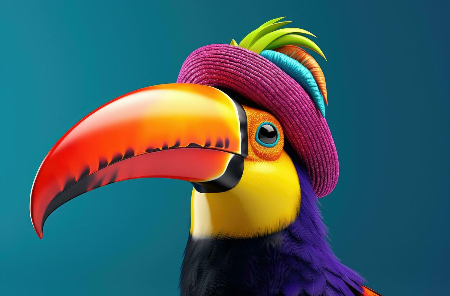 AI generated a colorful toucan wearing a birthday hat photo