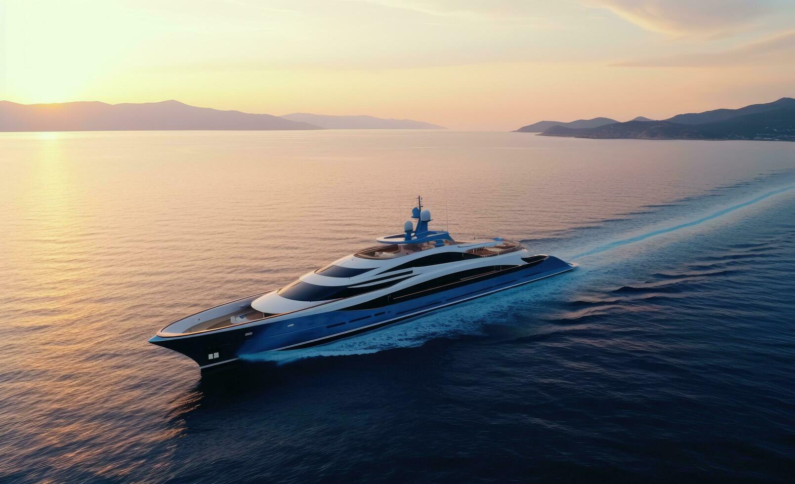 AI generated a large motor yacht at sunset photo