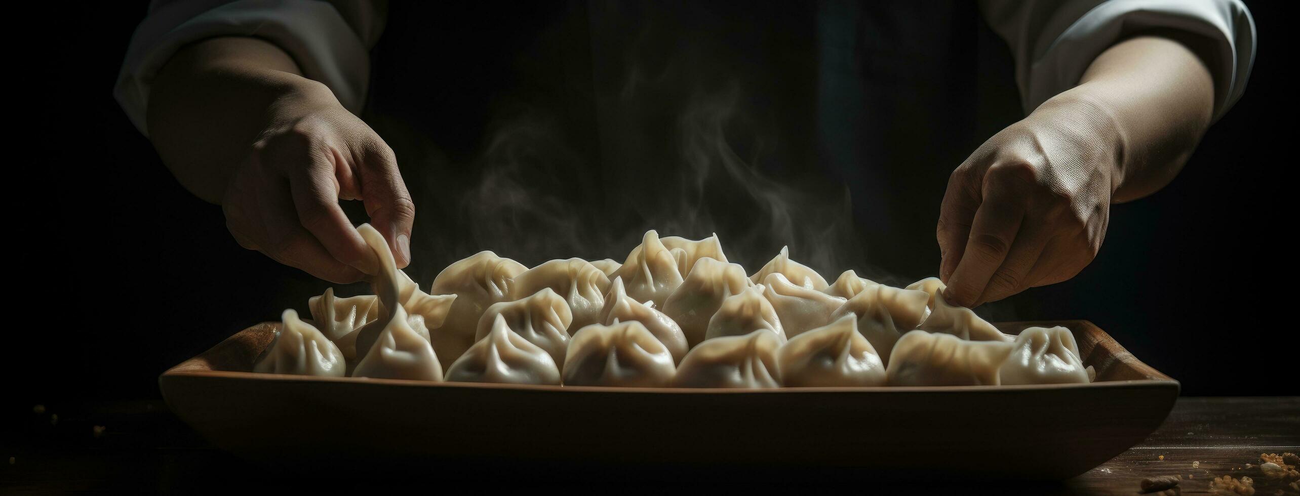 AI generated a person dumping dumplings into other food photo
