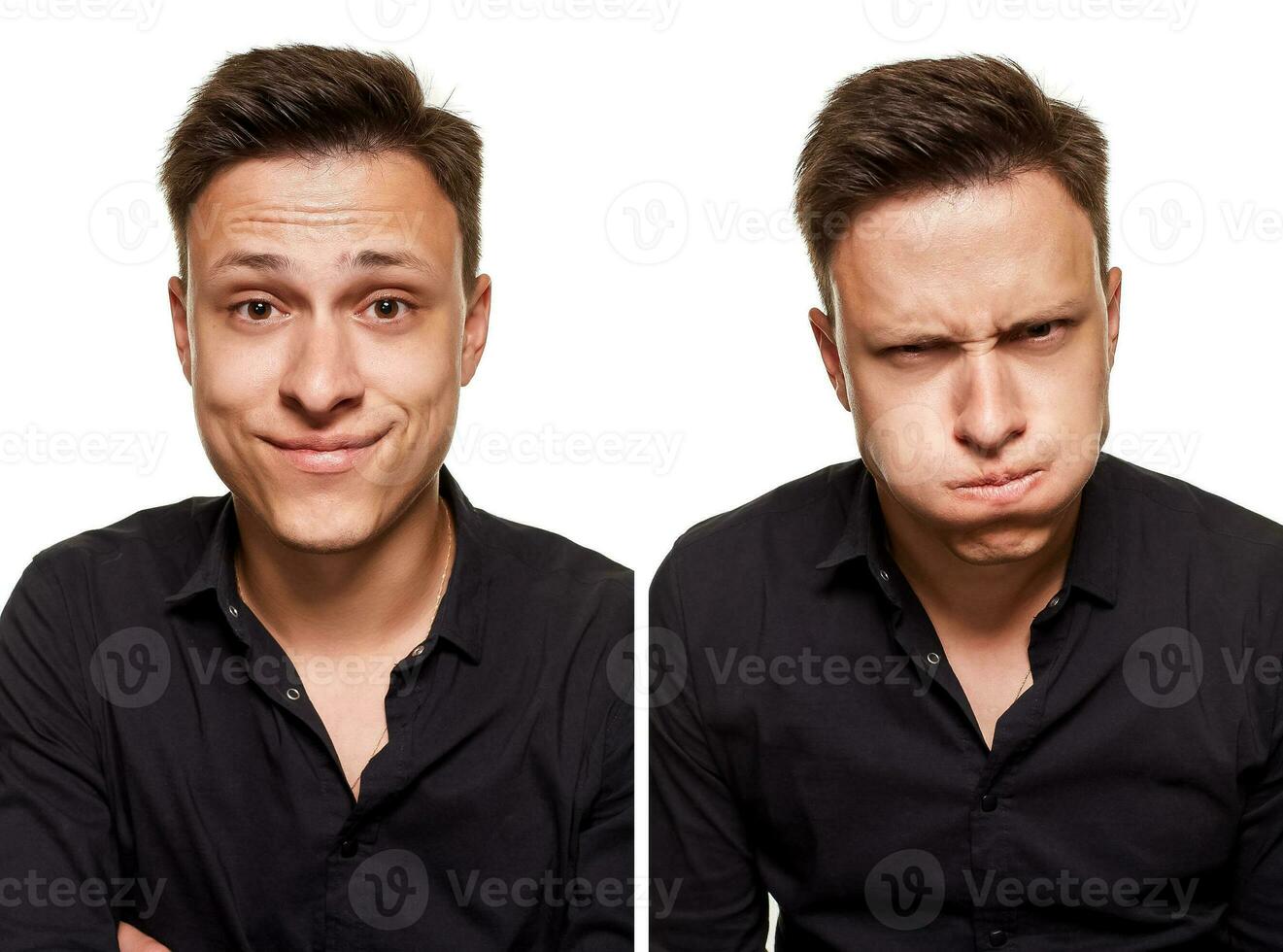 Stylish young man posing and looking at the camera, isolated on a white background photo