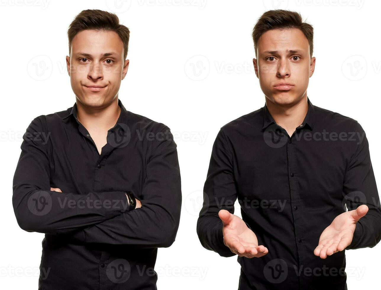 Stylish young man posing and looking at the camera, isolated on a white background photo