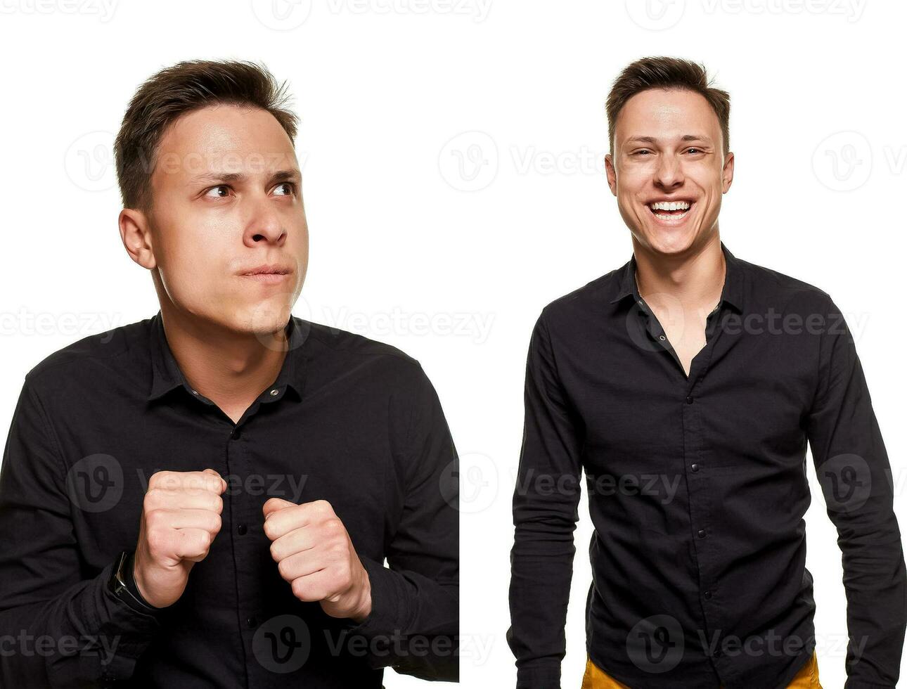 Stylish young man posing and looking at the camera, isolated on a white background photo