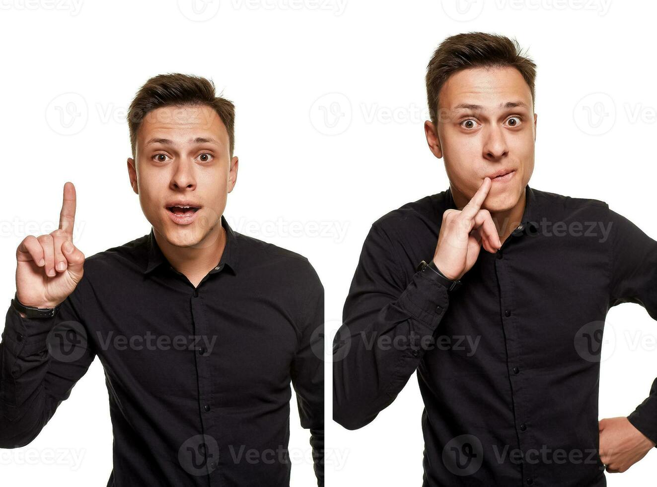 Stylish young man posing and looking at the camera, isolated on a white background photo
