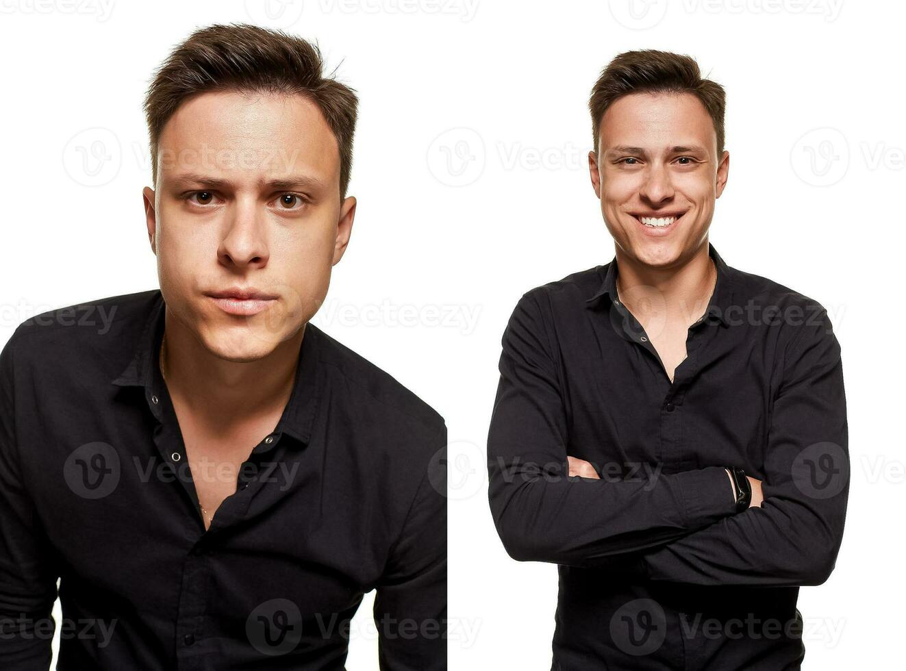 Stylish young man posing and looking at the camera, isolated on a white background photo