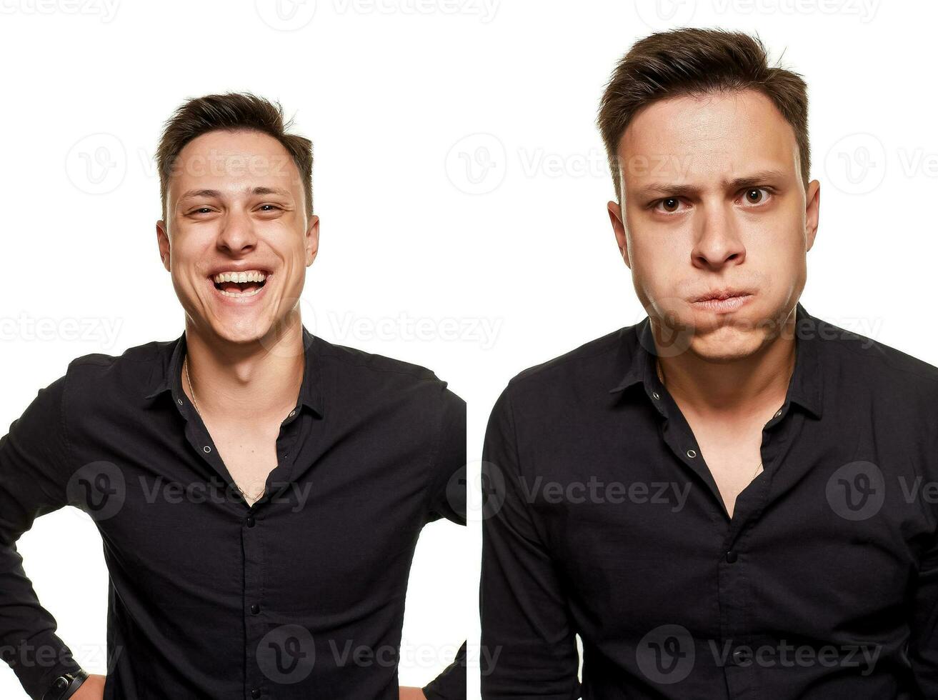 Stylish young man posing and looking at the camera, isolated on a white background photo