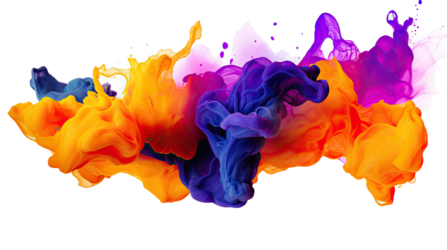 AI generated Colorful violet, orange, and blue marble splash ink expulsion create an transparent  background png