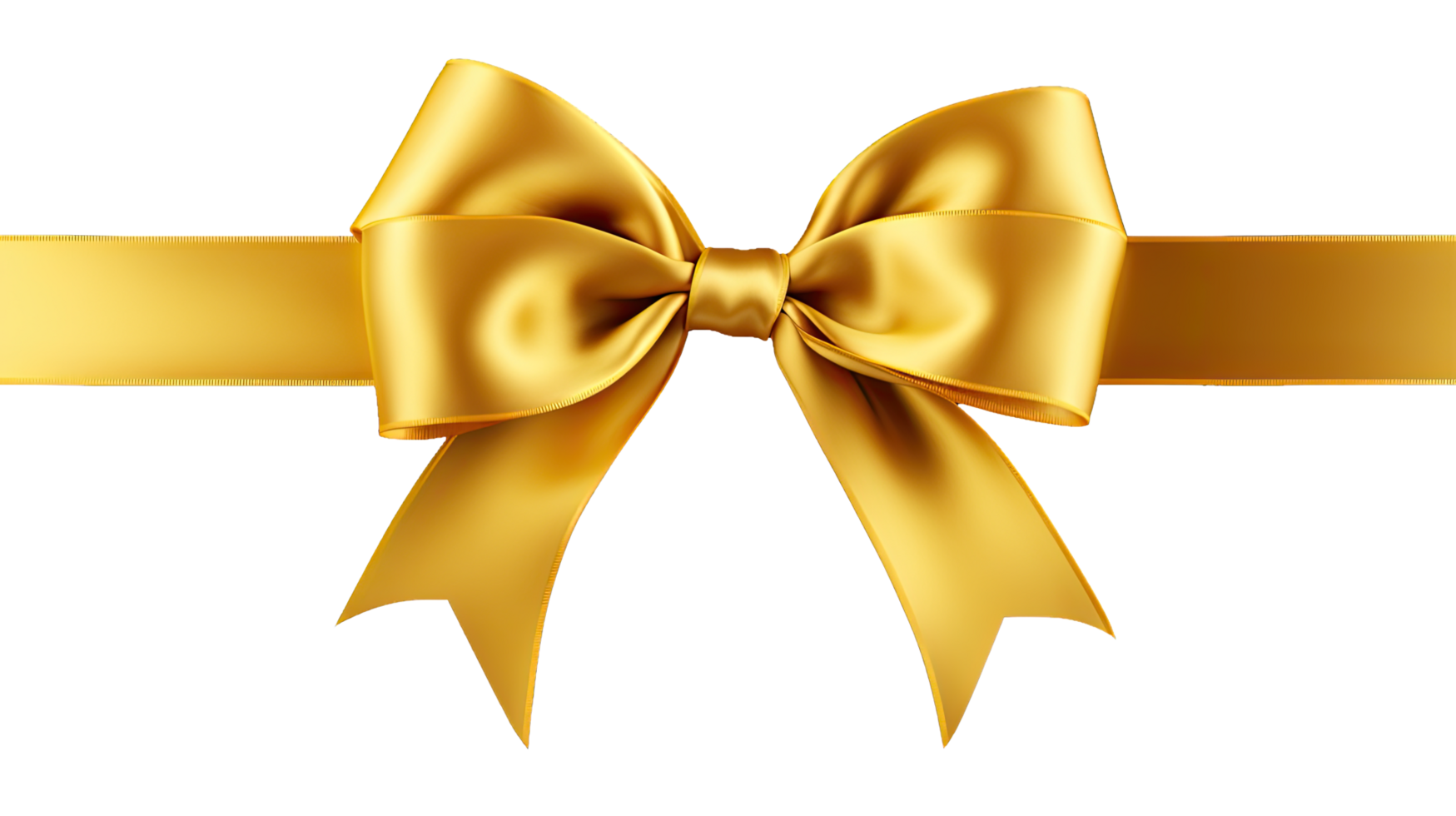 AI generated Gold Ribbon Bow Realistic shiny satin with shadow horizontal ribbon for decorate your wedding invitation card png