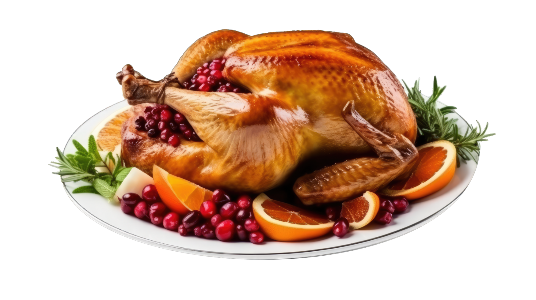 AI generated yummy thanksgiving turkey in a plate on transparent background png