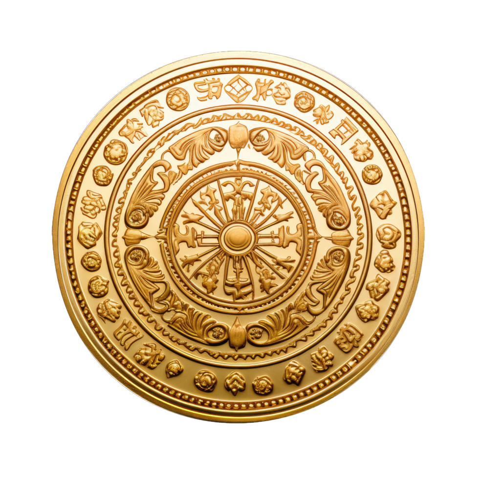 AI generated Antique gold coin isolated on transparent background png