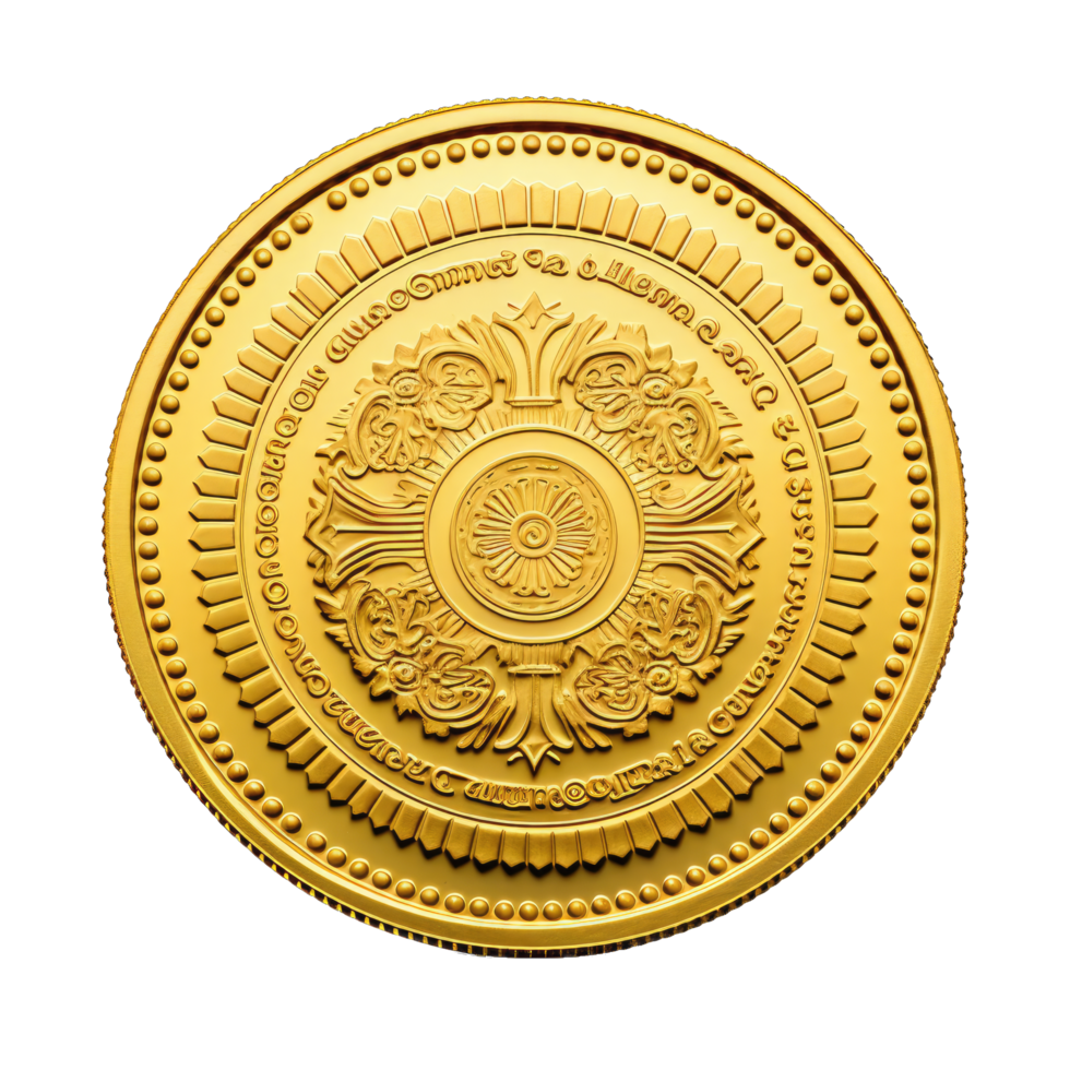 AI generated Antique gold coin isolated on transparent background png