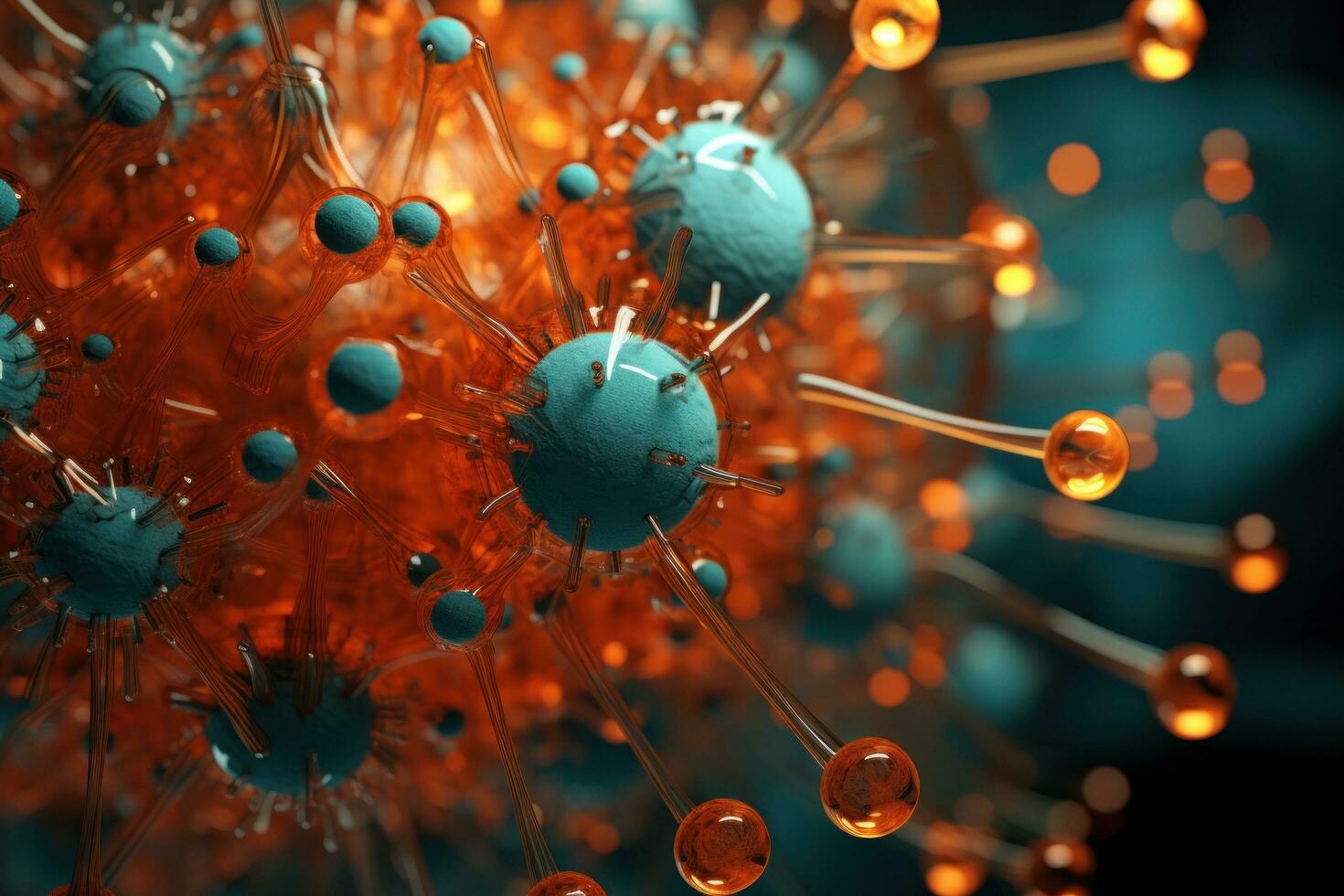 AI generated a viral cell is shown being covered with various small metal balls photo