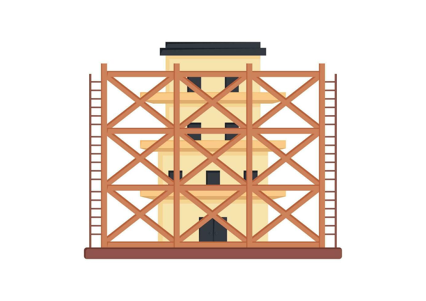 Scaffolding Architecture Building Construction Vector Flat Design Isolated on White Background