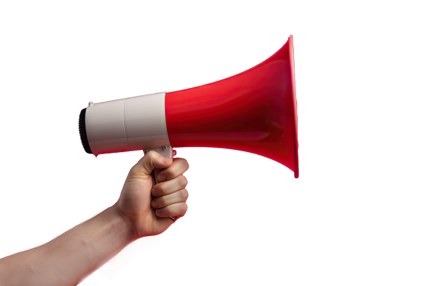 AI generated Hand of man holding megaphone over transparent background. png
