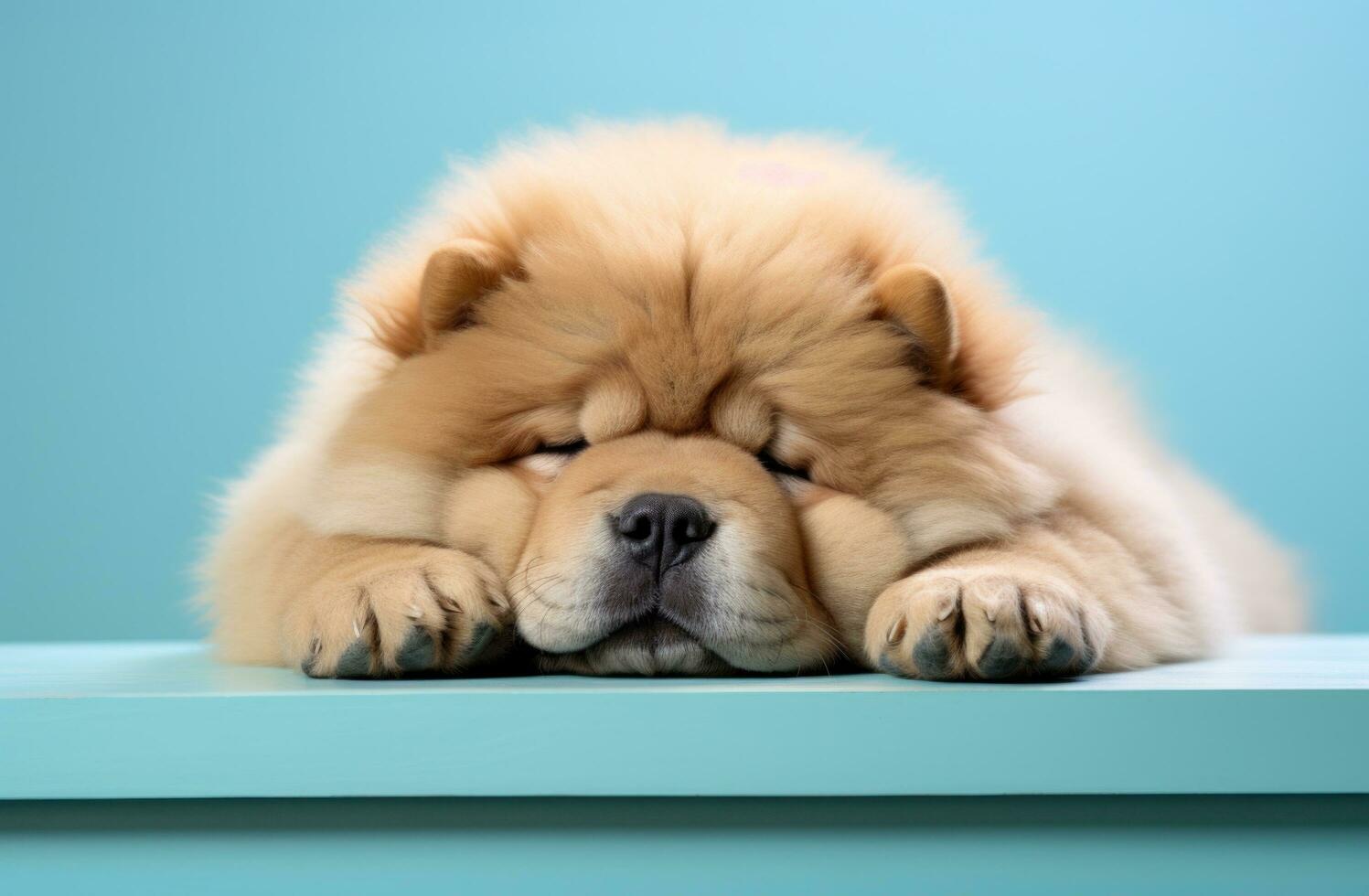 AI generated chow chow dog, head resting on the table photo