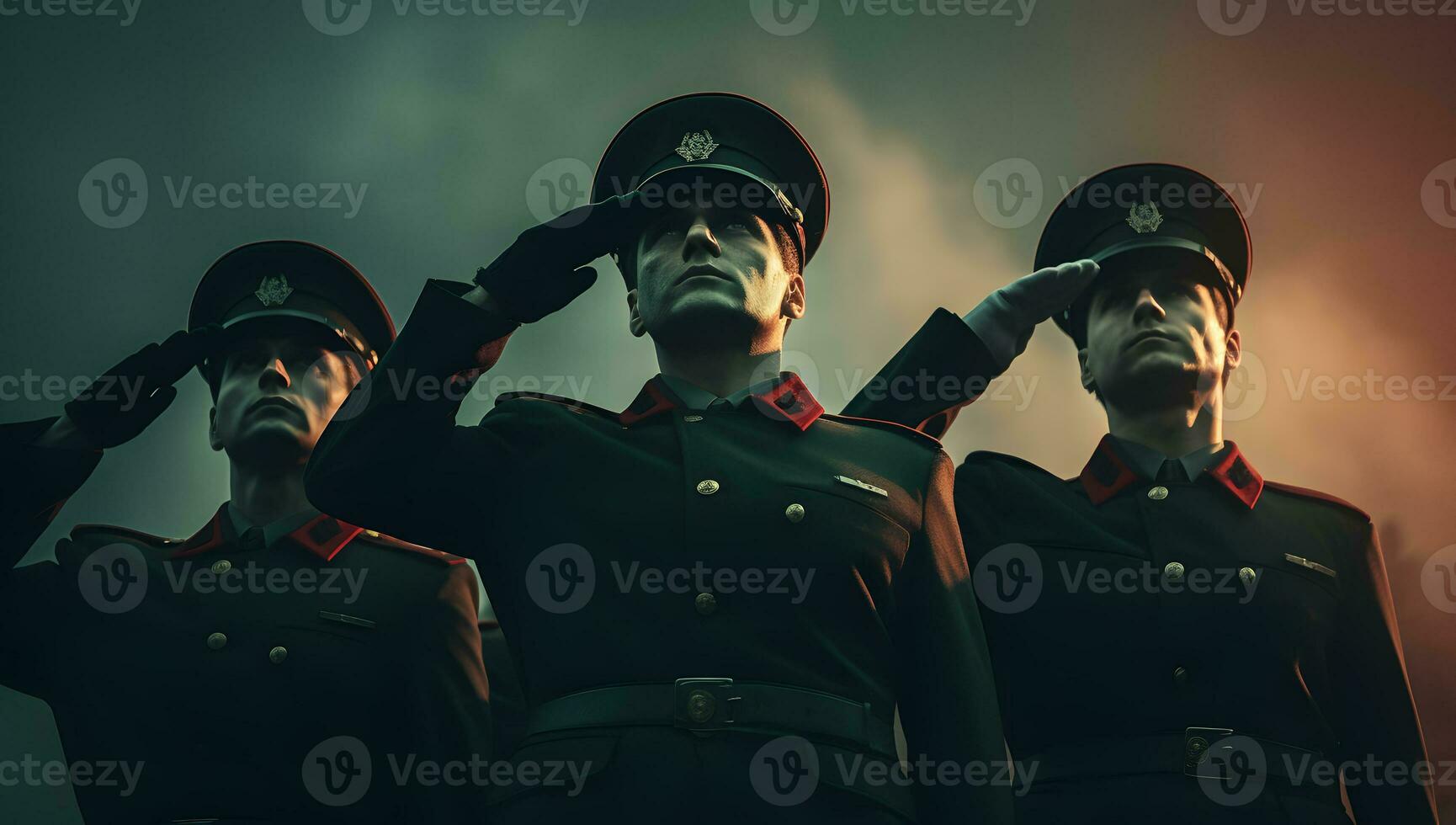 AI generated Soldiers of the Russian army stand in a row and salute photo