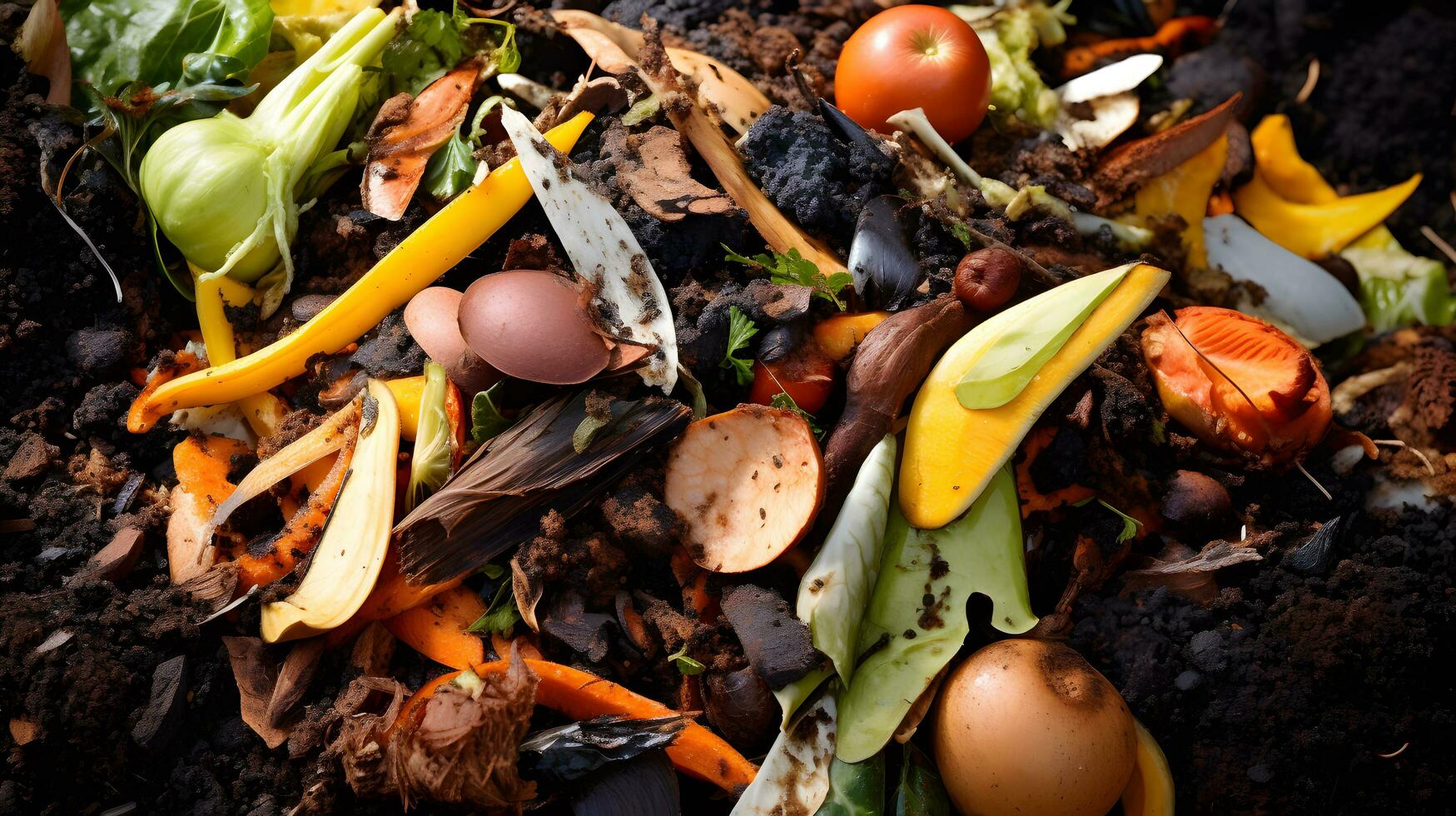 AI generated Pile of food waste on the ground. Recycling concept photo