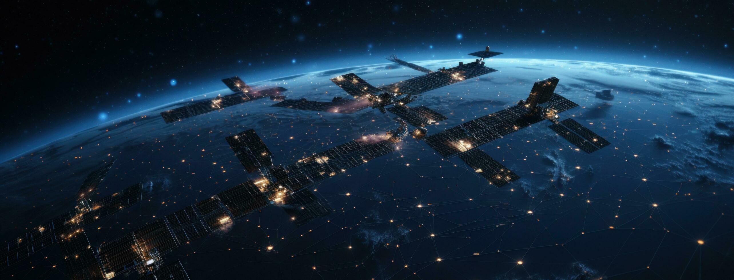 AI generated satellite orbits above earth photo