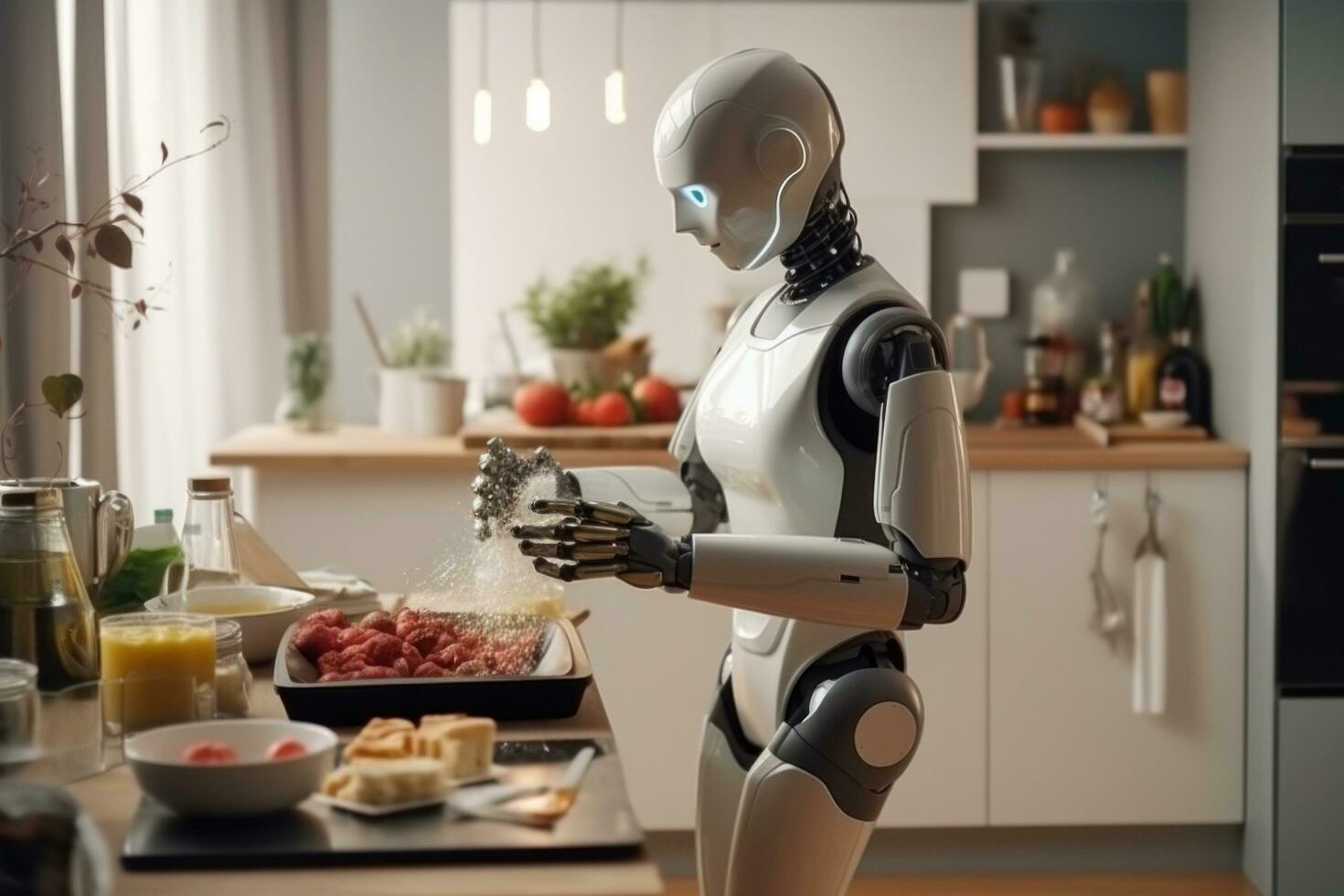 AI generated robert robot standing in the kitchen photo