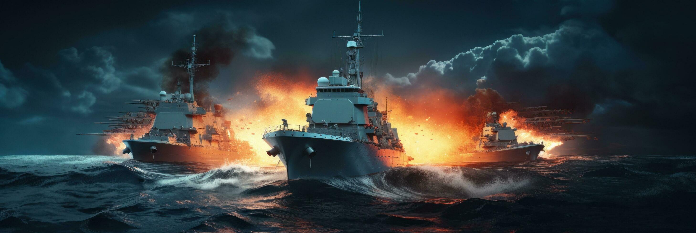 AI generated two ships are in the sea military fire animation photo