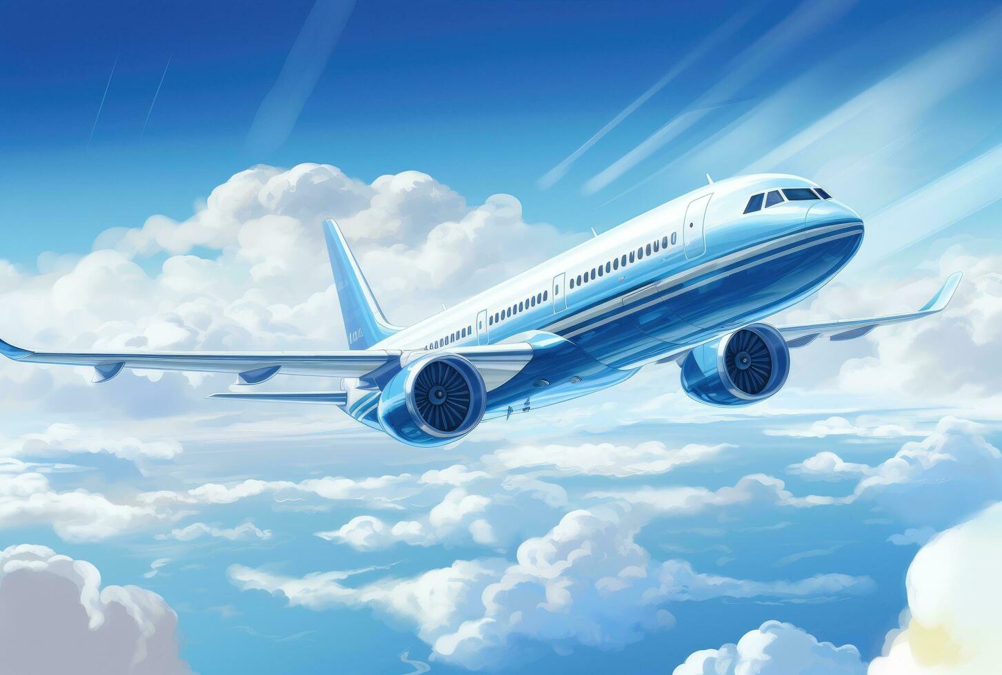 AI generated a large passenger jet is flying through the clouds photo