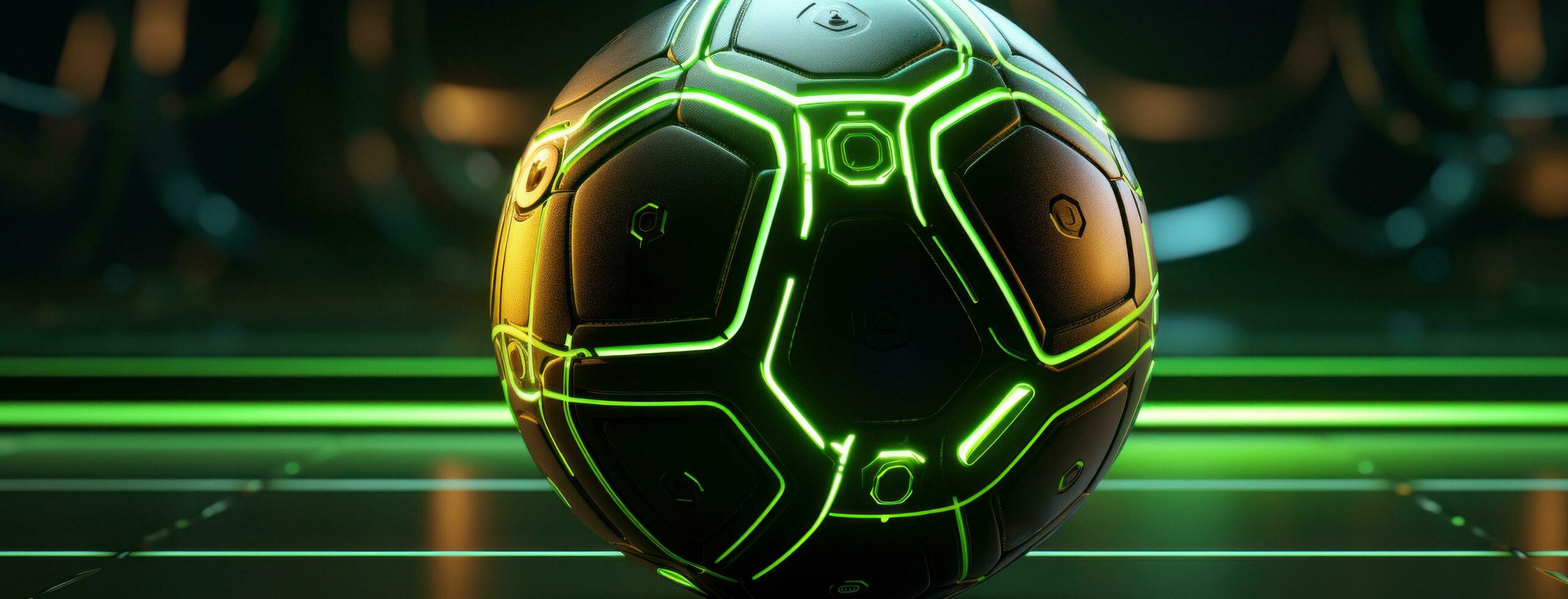 AI generated the futuristic soccer ball has a green lining photo