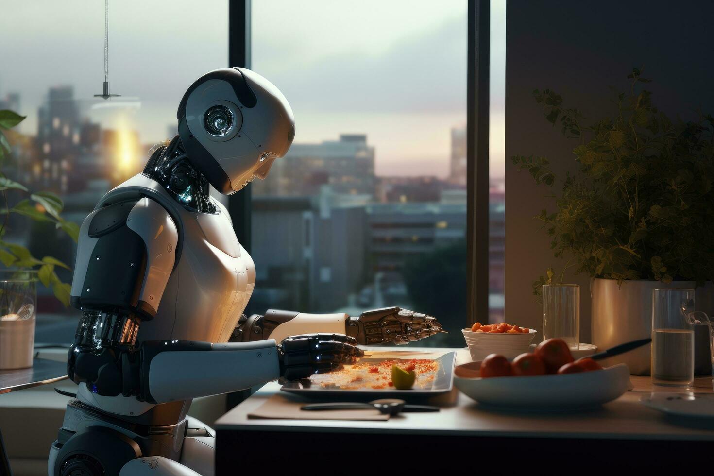 AI generated a robot in a gardening space is being used to grow plants photo