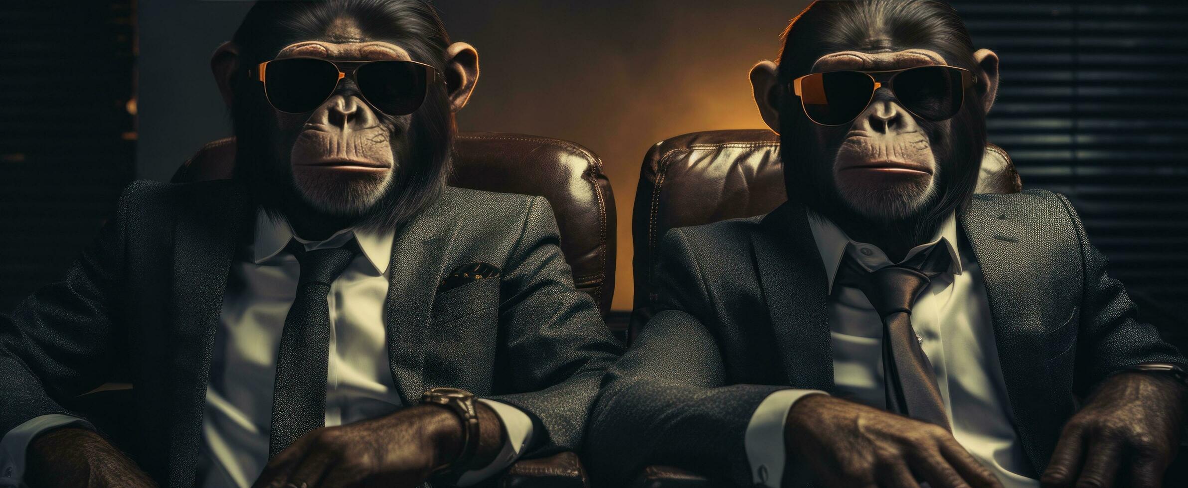 AI generated three monkeys in sunglasses are dressed up for a performance photo