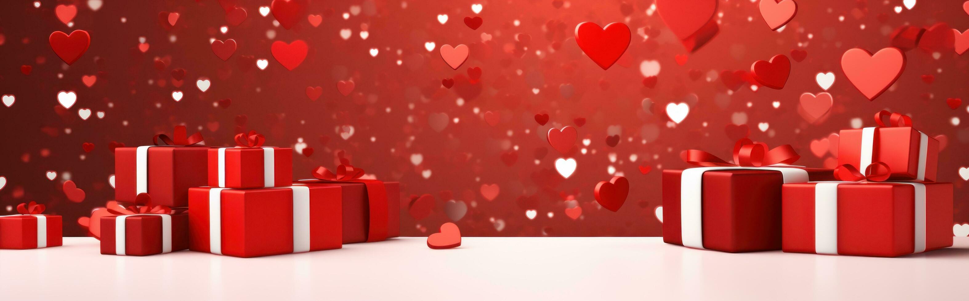AI generated valentine's day presents falling down from the sky and falling on white photo