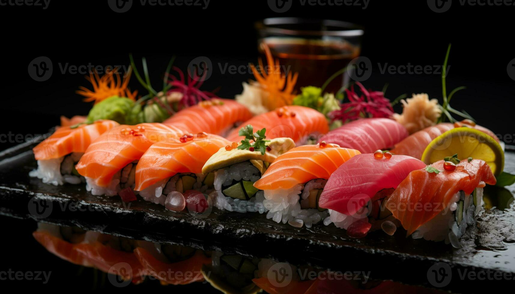 AI generated Composition sushi set. Japanese food photo