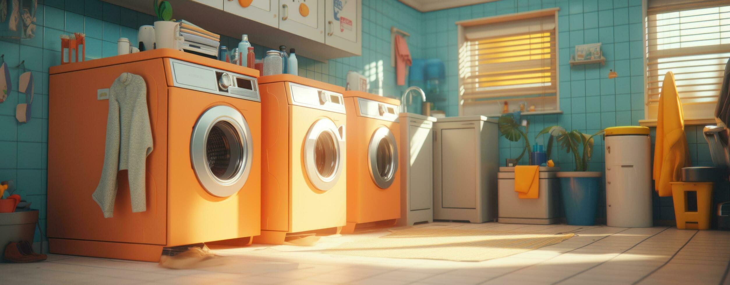 AI generated a laundry room with a lot of blue photo