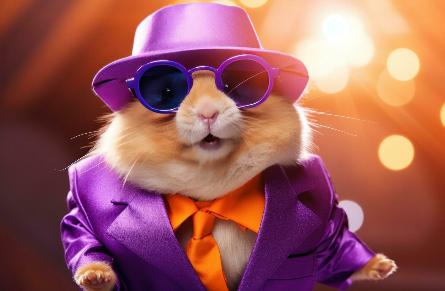 AI generated hamster in sunglasses, suit, and a hat photo