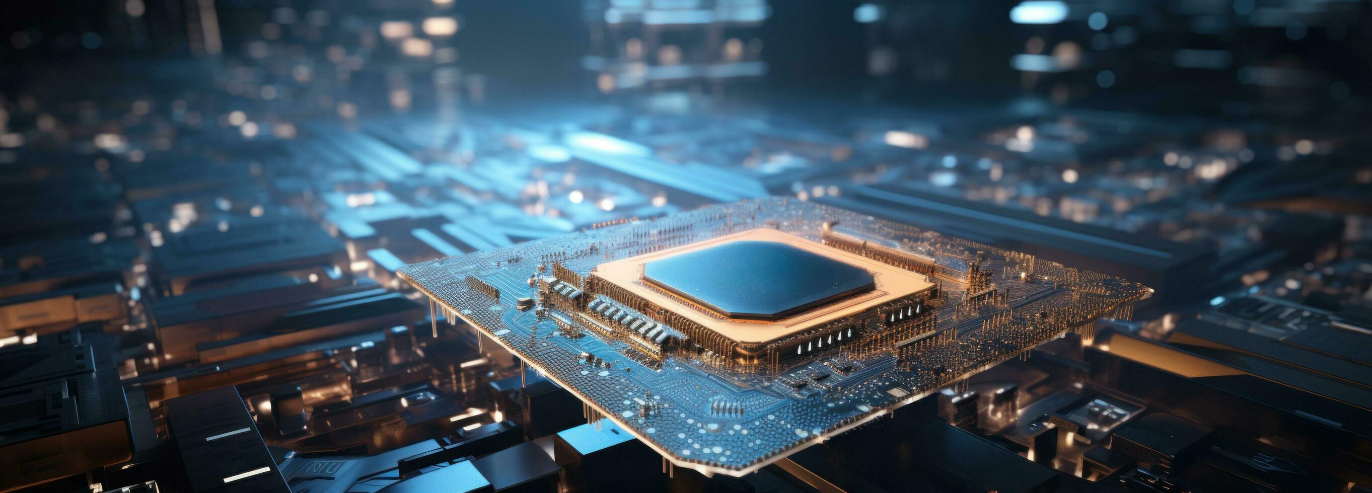 AI generated the electronic chip with a circuit board in the background photo