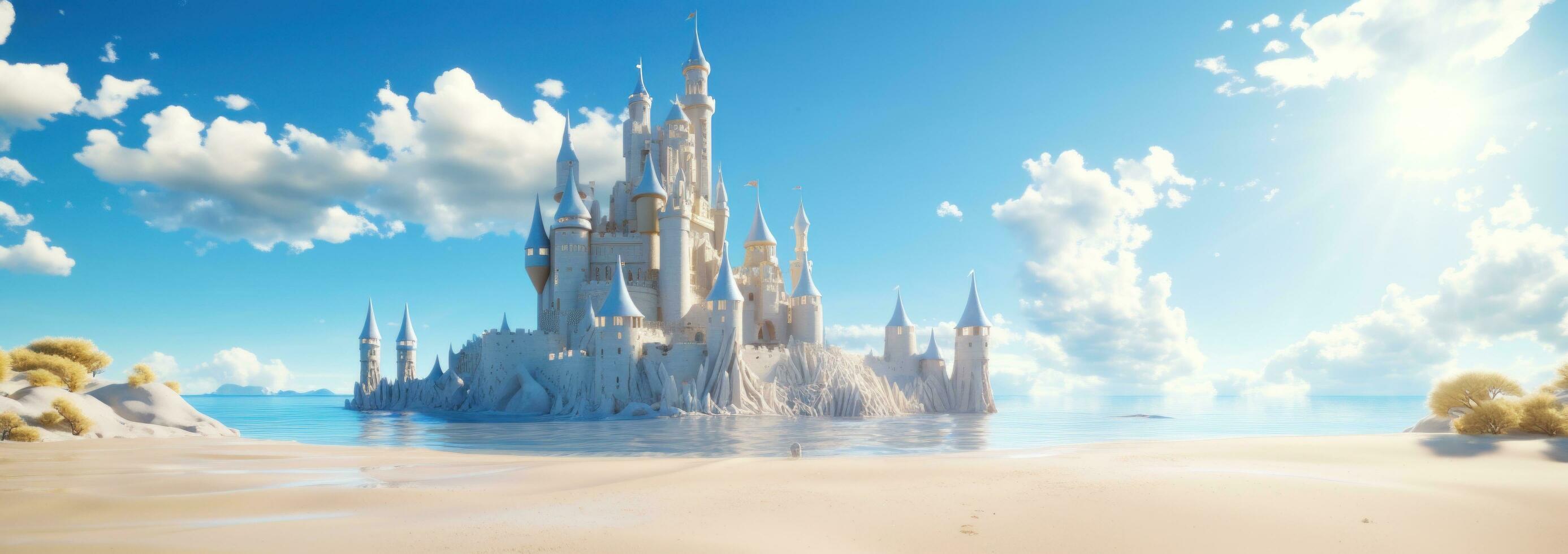 AI generated a sand castle on a beach with blue sky photo