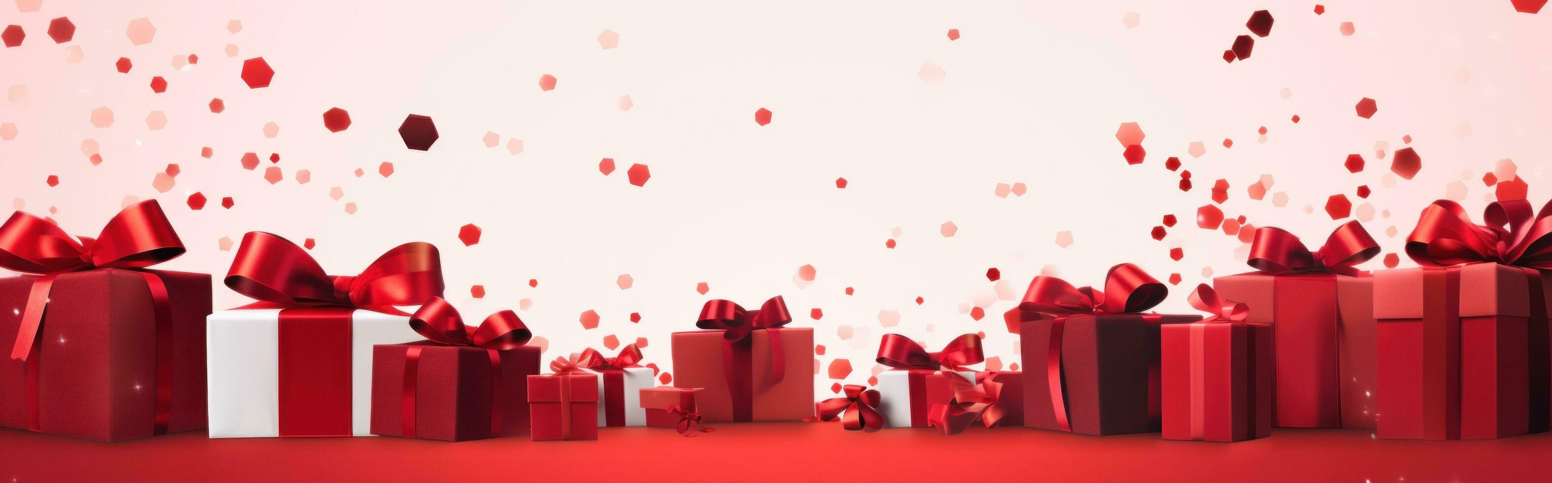 ai generado rojo y blanco regalo cajas son volador lejos como corazones Aparecer en ellos foto