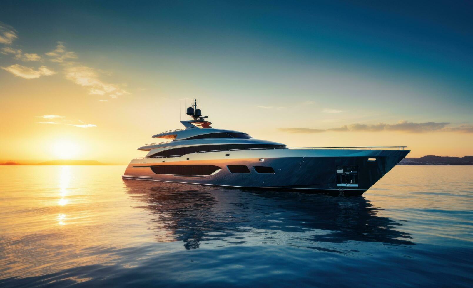 AI generated yacht in the sun at sunset photo