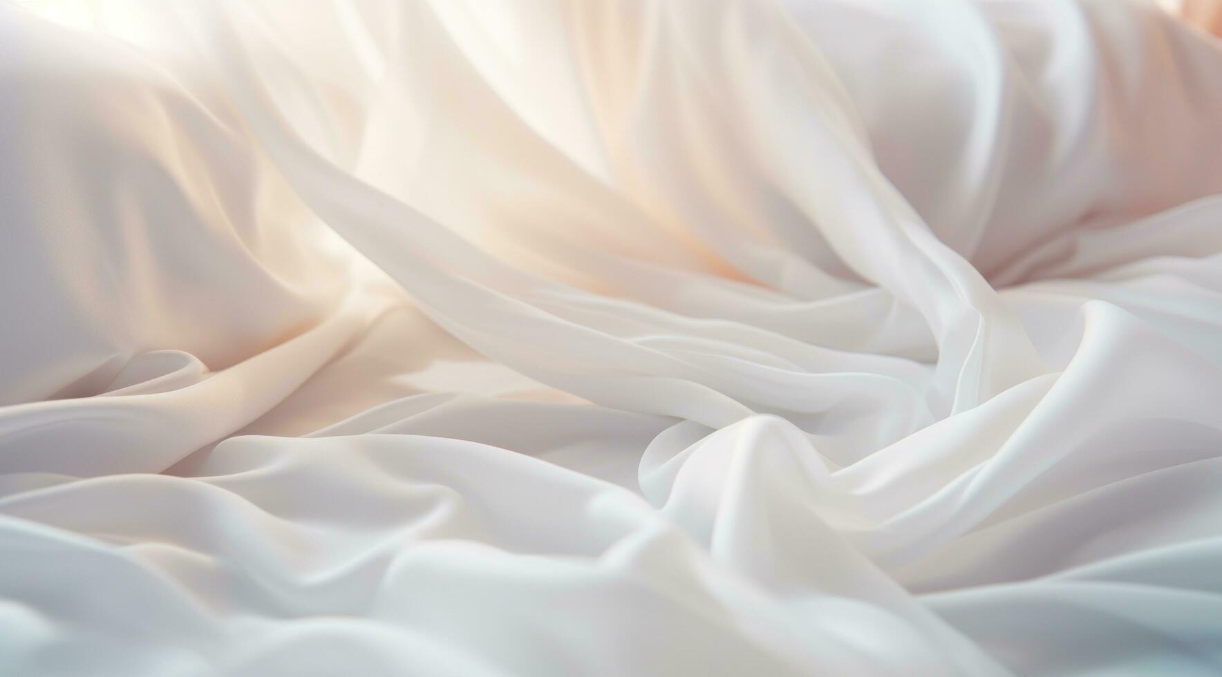 AI generated an elegant white sheet is on the bed with light shining on it photo