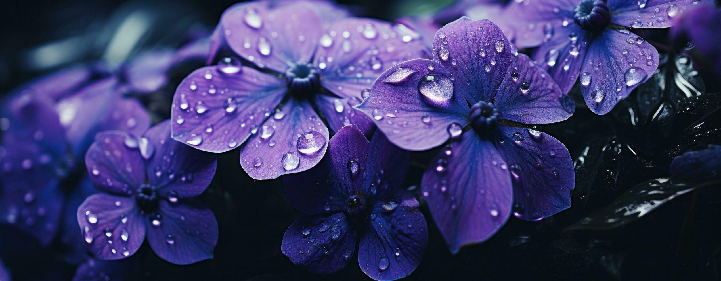 AI generated beautiful water drops from purple flowers photo